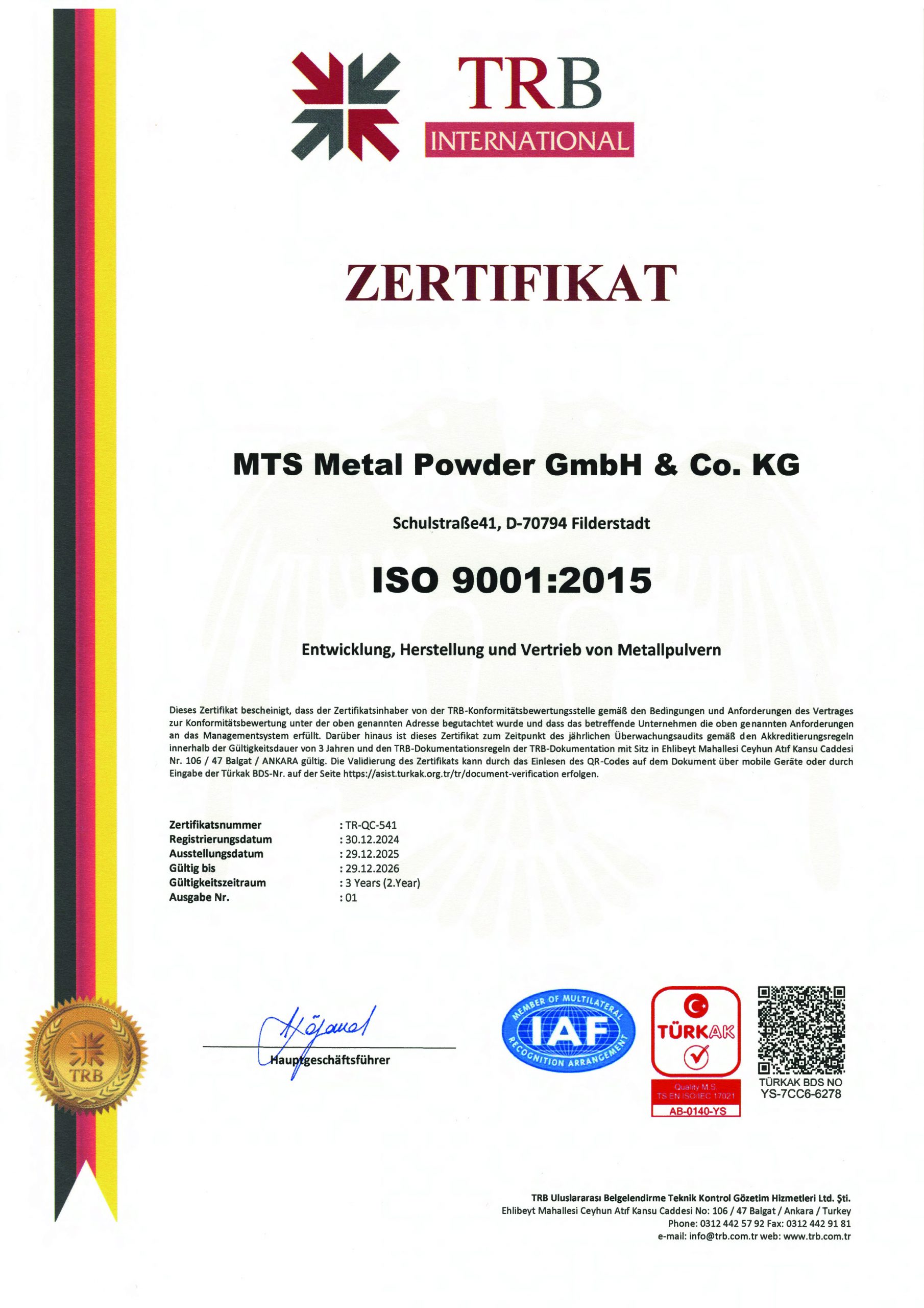 ISO9001 Zertifikate 2025 DE
